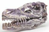 Carved Chevron Amethyst Dinosaur Crystal Skull - Ferocious! #218501-1